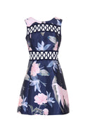 Navy Floral Crochet Detail Skater Dress