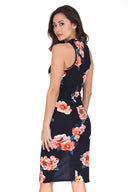 Navy Floral Cross Over Midi Dress