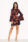 Navy Floral Dress With Statement Sleeves