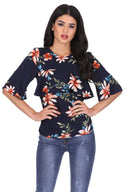 Navy Floral Frill Detail Top
