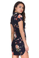 Navy Floral High Neck Dress