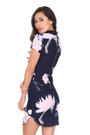 Navy Floral High Neck Mini Dress