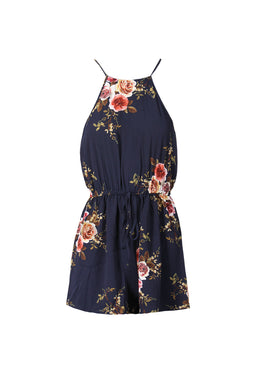 Navy Floral High Neck Playsuit