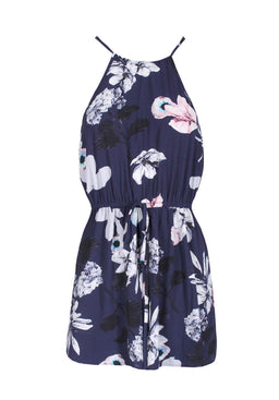Navy Floral High Neck Strappy Playsuit