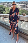 Navy Floral Kimono Sleeve Maxi Dress