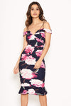 Navy Floral Midi Dress With Delicate Straps