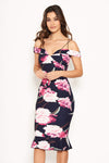 Navy Floral Midi Dress With Delicate Straps