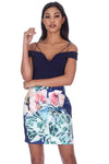 Navy Floral Print Bodycon Dress