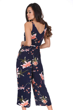 Navy Floral Print Culotte Jumpsuit – AX Paris