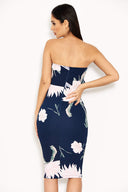 Navy Floral Print Front Notch Bodycon Dress