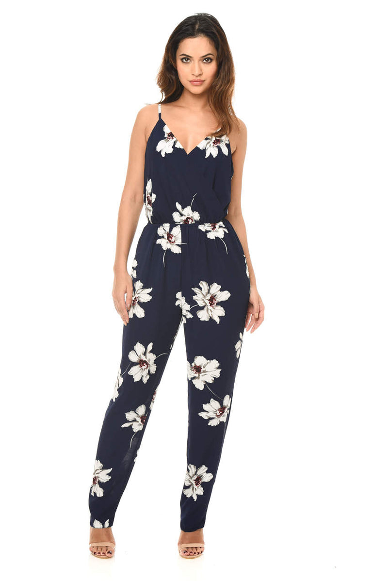 Navy Floral Print Jumpsuit – AX Paris