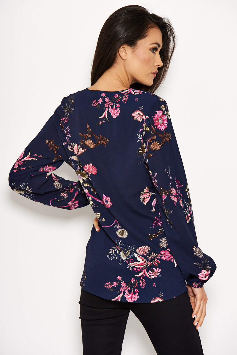 Navy Floral Print Top