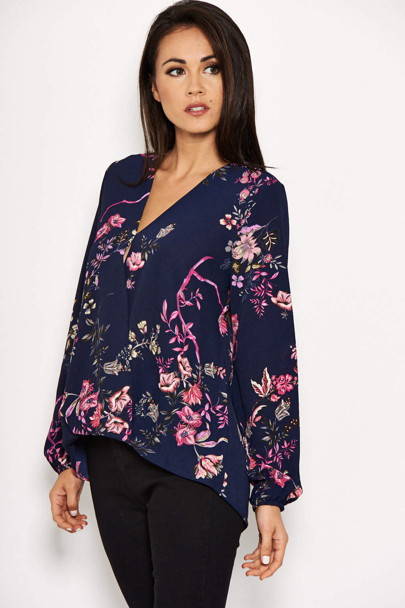 Navy Floral Print Top