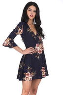 Navy Floral Print Wrap Over Skater Dress – AX Paris