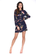 Navy Floral Print Crochet Waistband Dress