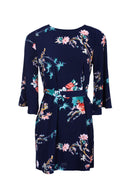 Navy Floral Print Tie Waist Dress