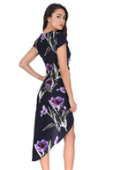 Navy Floral Side Split Midi Dress