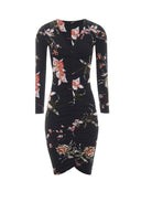 Navy Floral Sleeved Midi Dress