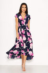 Navy Floral Tie-Waist Dress