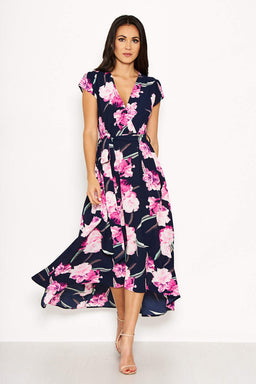 Navy Floral Tie-Waist Dress
