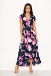 Navy Floral Tie-Waist Dress