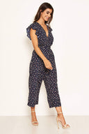 Navy Floral Wrap Over Culotte Jumpsuit