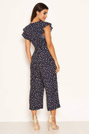 Navy Floral Wrap Over Culotte Jumpsuit