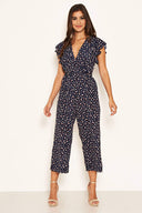 Navy Floral Wrap Over Culotte Jumpsuit