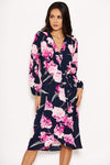 Navy Floral Wrap-Over Dress