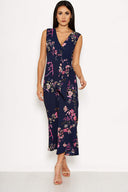 Navy Floral Wrap Culotte Jumpsuit