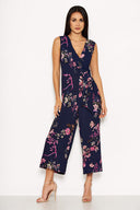 Navy Floral Wrap Culotte Jumpsuit