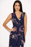 Navy Floral Wrap Culotte Jumpsuit