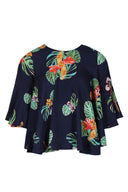 Navy Floral Flared Sleeve Top