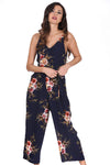 Navy Floral Culotte V Neck Jumpsuit