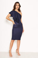 Navy Frill Front Bodycon Dress