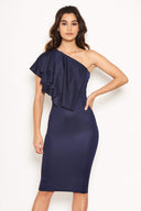 Navy Frill Front Bodycon Dress