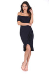 Navy Off The Shoulder Frill Detail Bodycon Dress