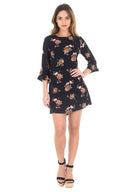 Navy Frill Sleeve Floral Printed Dress