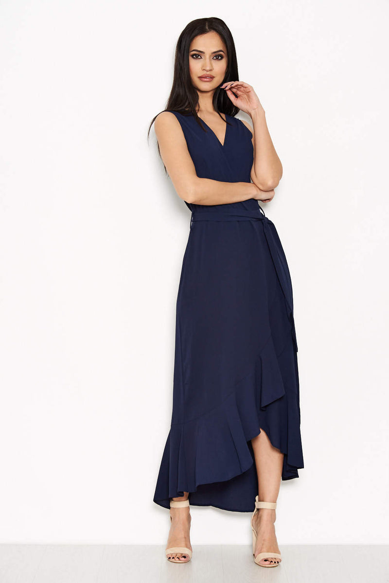 Navy Frill Wrap Dress