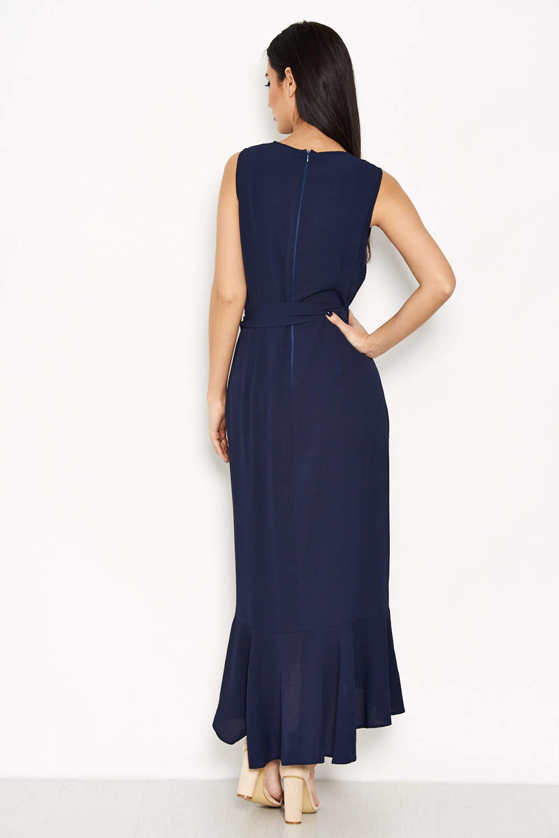 Navy Frill Wrap Dress