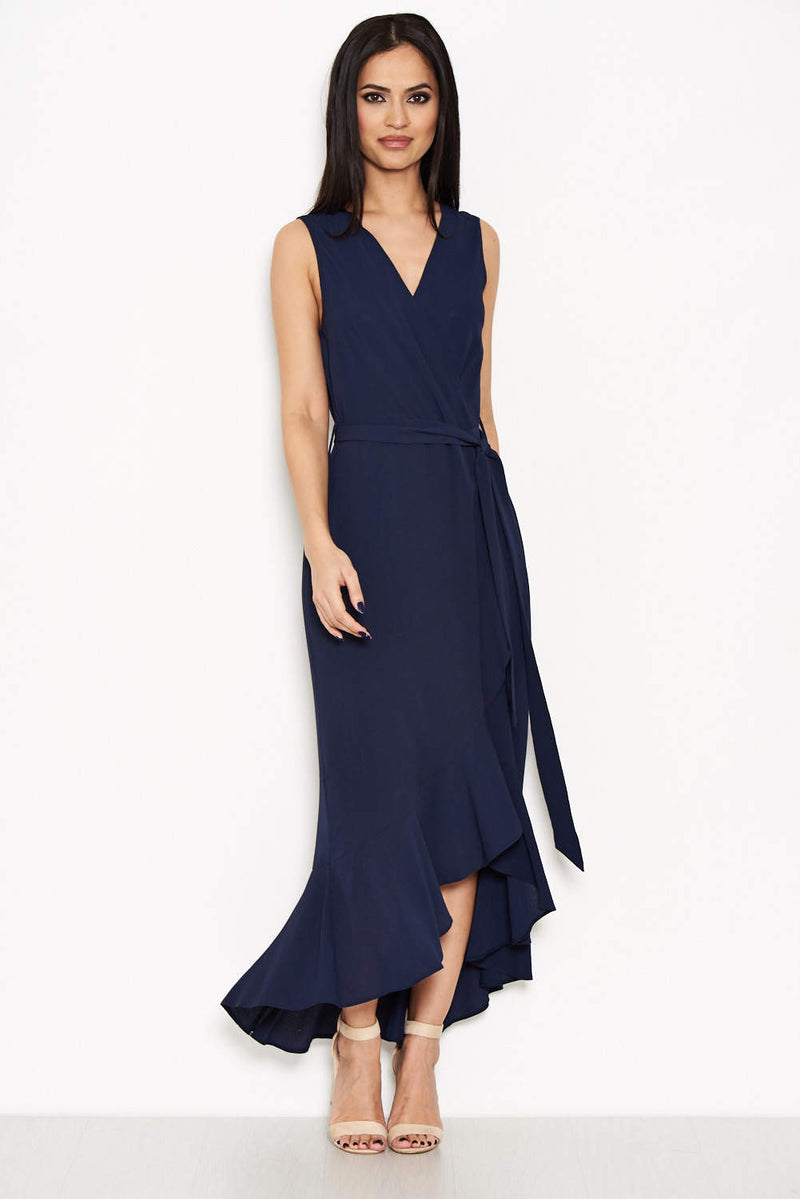 Navy Frill Wrap Dress