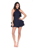 Navy Choker Neck Frill Detail Playsuit