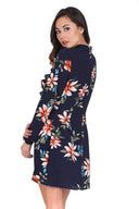 Navy High Neck Floral Print Dress