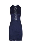 Navy High Neck Lace Dress