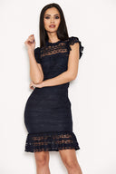 Navy High Neck Lace Frill Dress