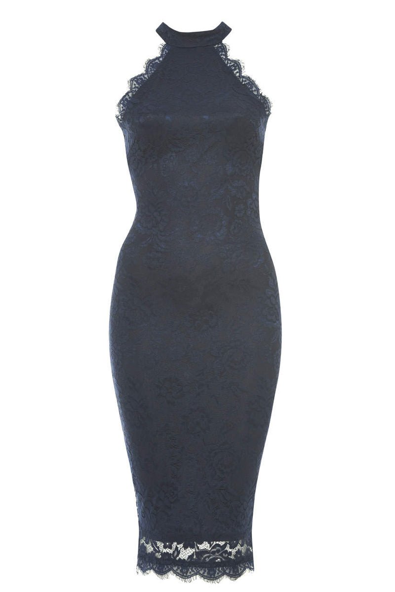 ax paris navy lace dress AX Paris Navy Lace One Shoulder Ruched Skirt Midi Dress - 14
