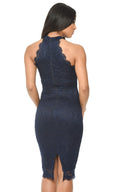 Navy High Neck Lace Midi Dress