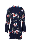 Navy High Neck Floral Print Dress