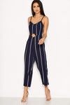 Navy Striped Cut Out Waist Jumpsuit