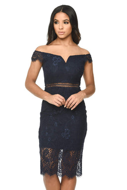 Navy Lace Bodycon Dress With Notch Front